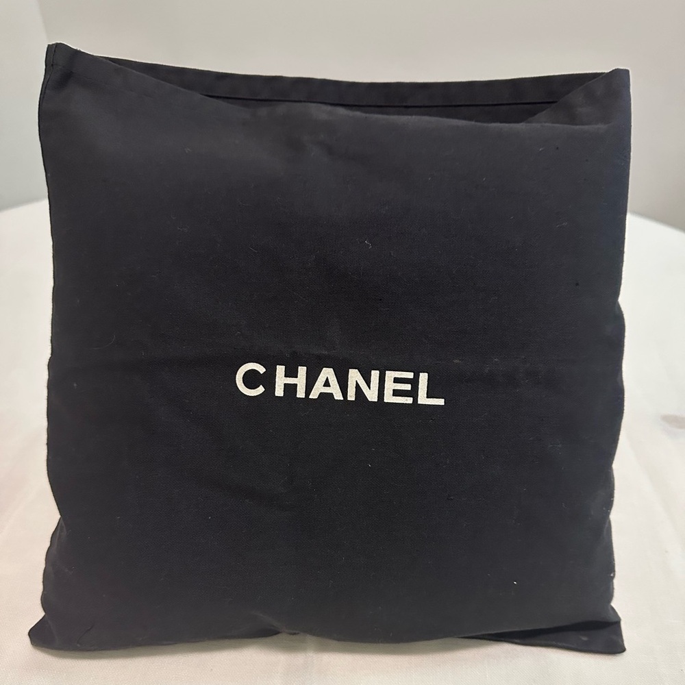 CHANEL Black Fabric Bag with White Logo
